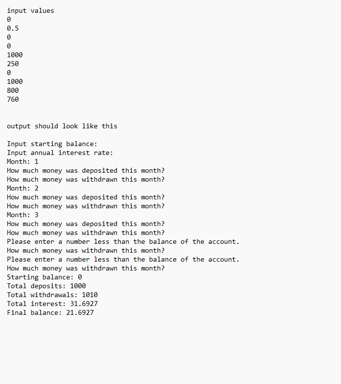 far #include #include using namespace std; int main() { double balance, interest_rate,