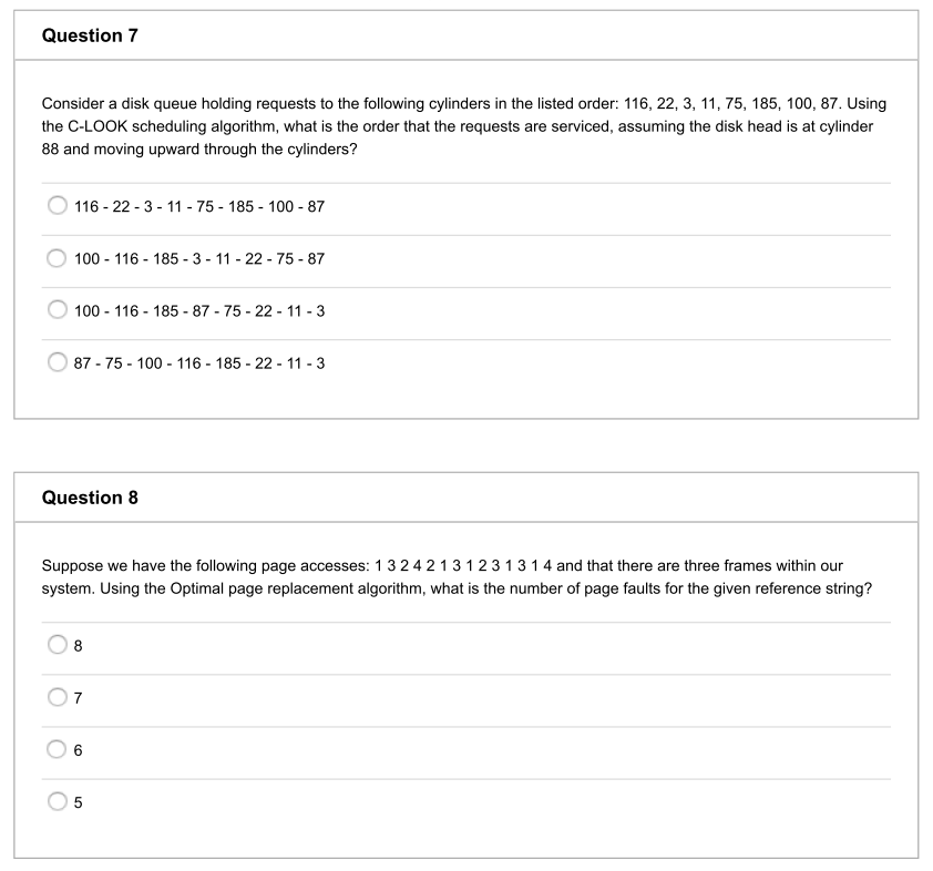 Please Show Steps. Question 7 Consider a disk queue holding requests to