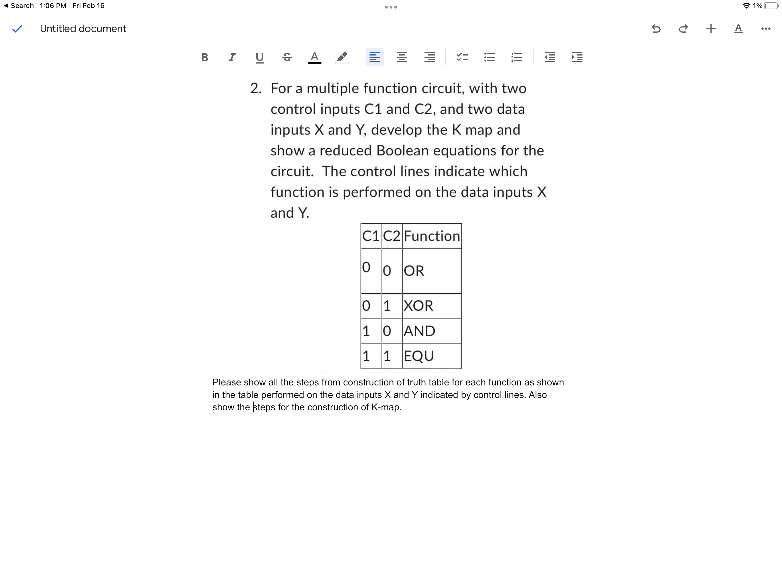  For a multiple function circuit, with two control inputs C1 and