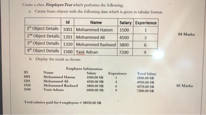  java Create a class Employee Test which performs the following a.