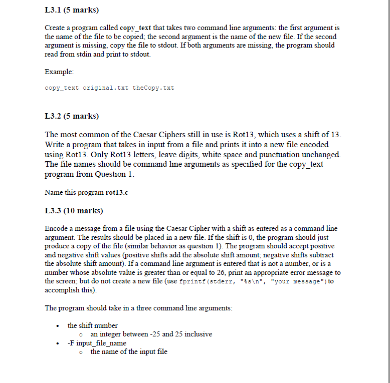  L3.1 (5 marks) Create a program called copy_text that takes two