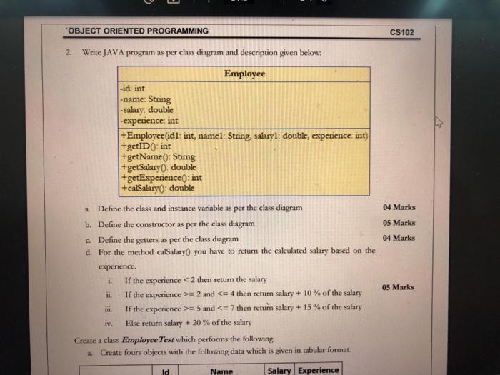 Create fours objects with the following data which is given in tabular