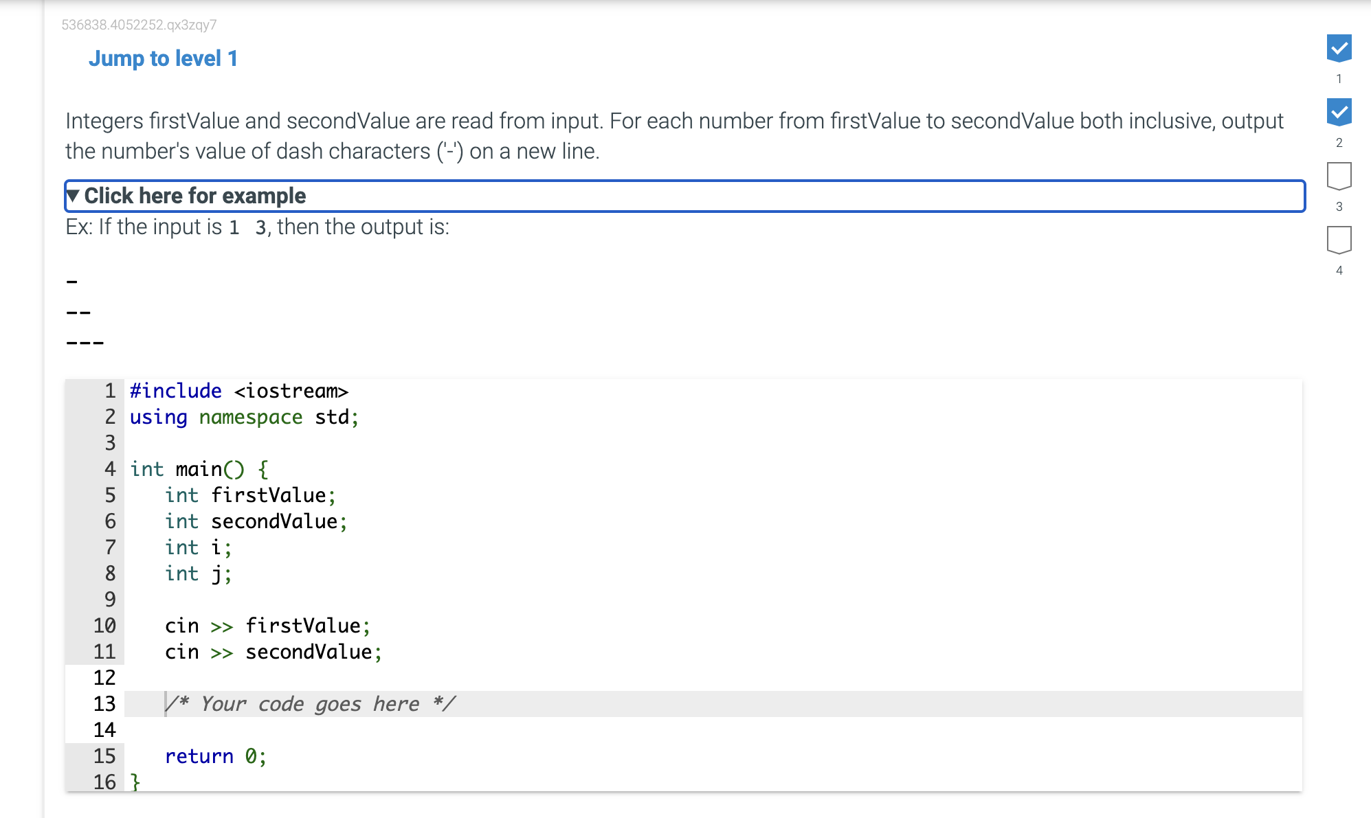 Jump to level 1 Integers firstValue and secondValue are read from
