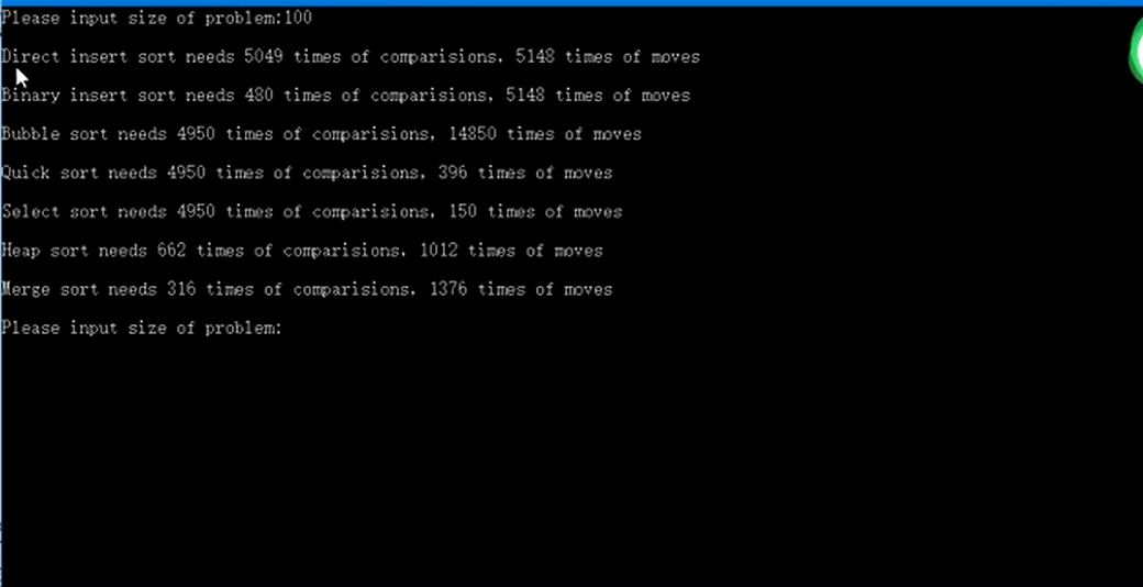 Sort Realize direct insertion sort, half insertion sort, bubble sort, quick sort,