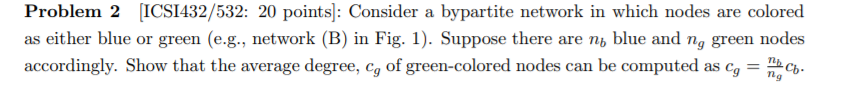  Problem 2 [ICSI432/532: 20 points]: Consider a bypartite network in which