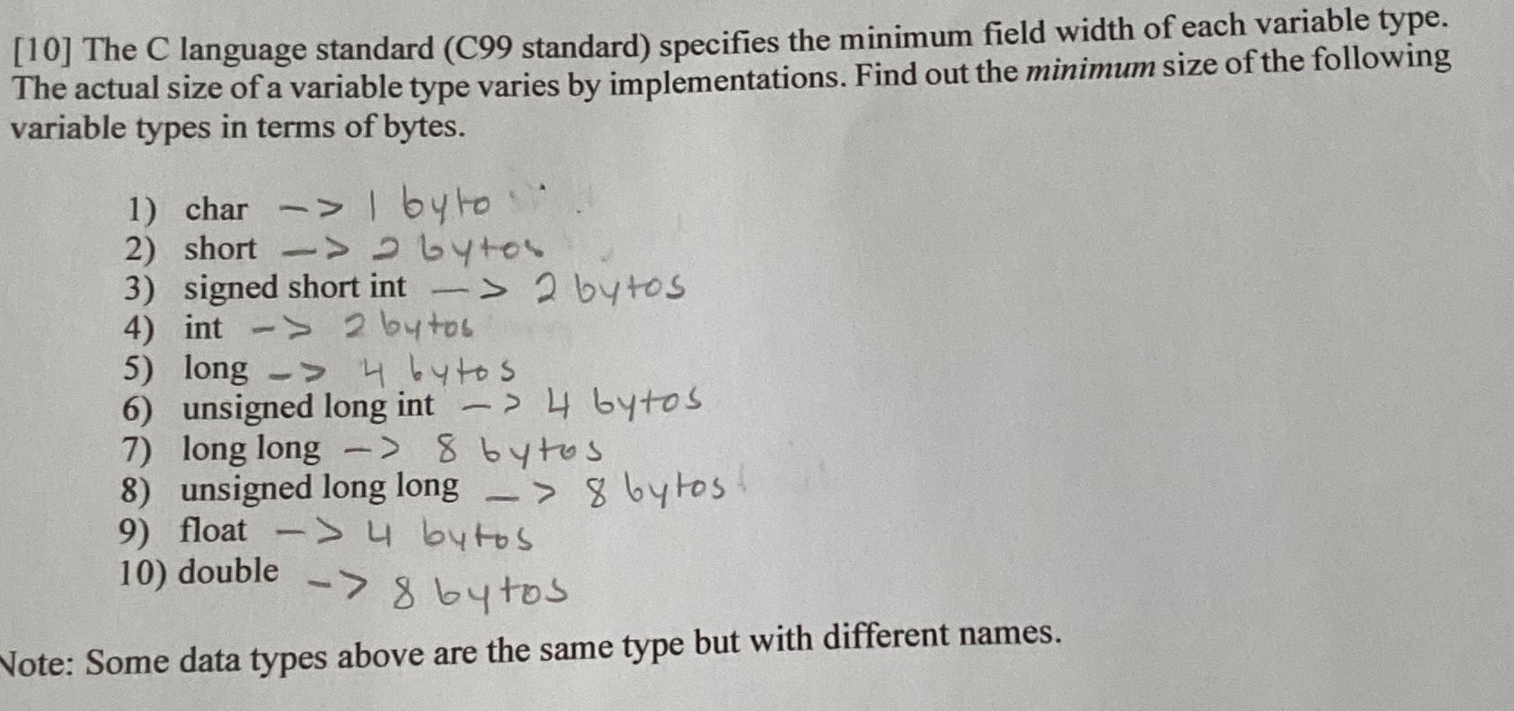  [10] The C language standard (C99 standard) specifies the minimum field