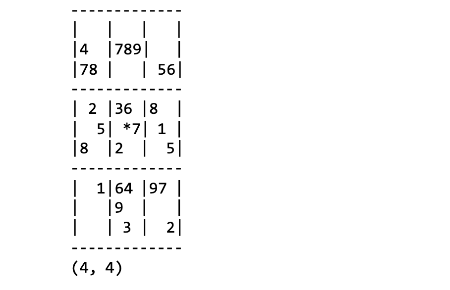  [PYTHON] On input h or hint print the coordinates of an