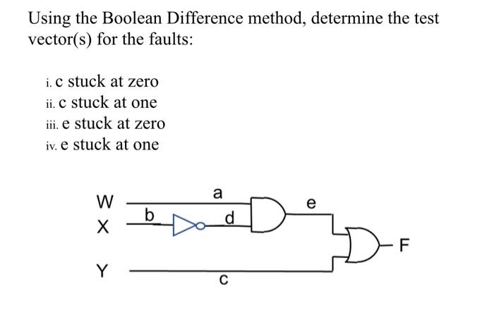  Using the Boolean Difference method, determine the test vector(s) for the