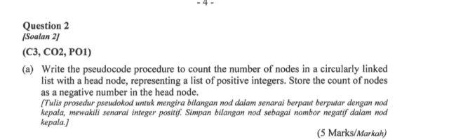 (C3, CO2, PO1) (a) Write the pseudocode procedure to count the