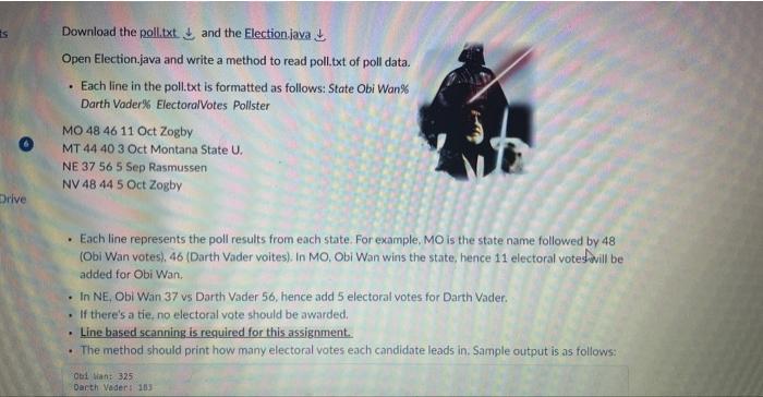  Download the poll.txt and the Election.java Open Election.java and write a
