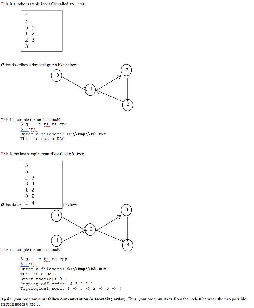 algorithm based on the DFS algorithm. Your program should read an input