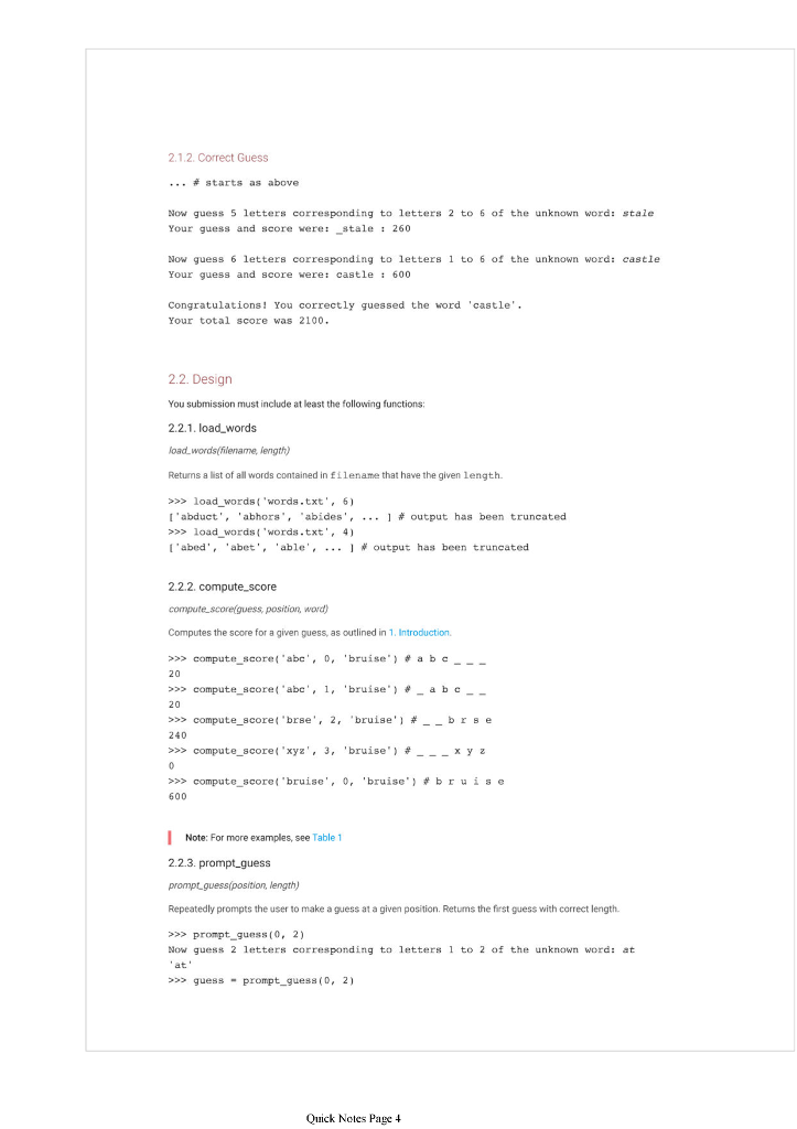 required to write Python code to implement a word guessing game 1.1.
