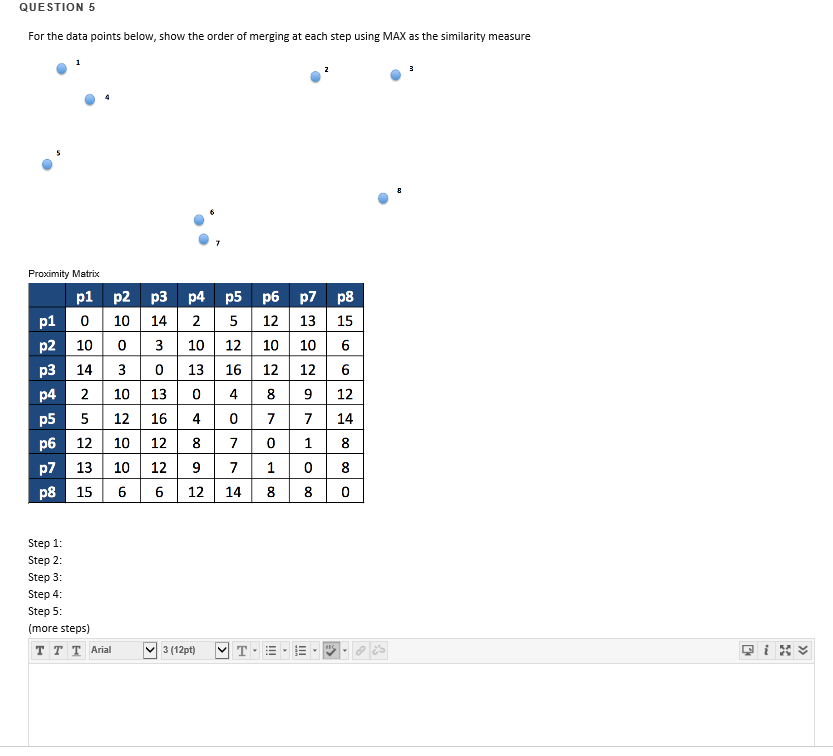  QUESTION 5 For the data points below, show the order of