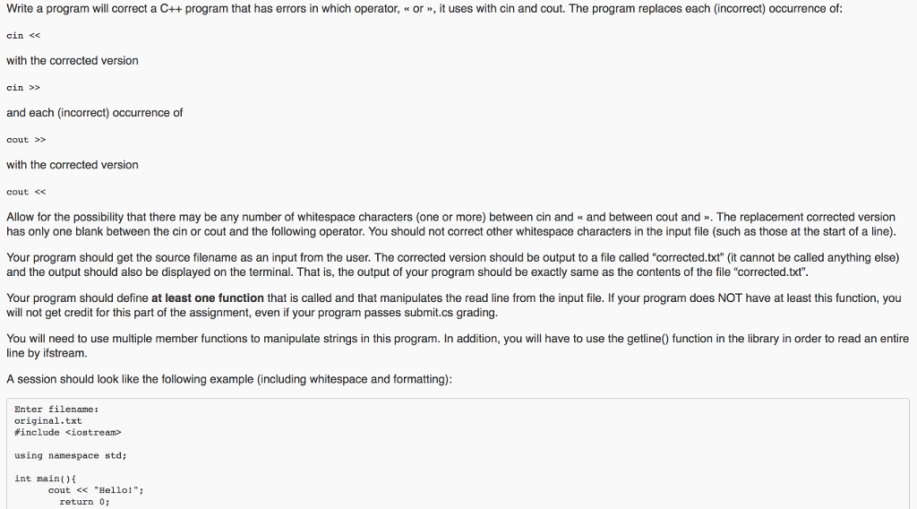Write a program will correct a C++ program that has errors in