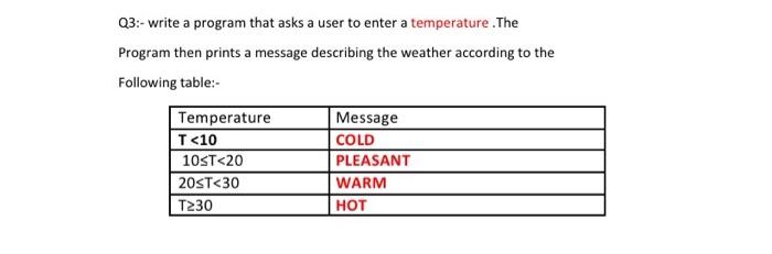  Q3:-write a program that asks a user to enter a temperature.