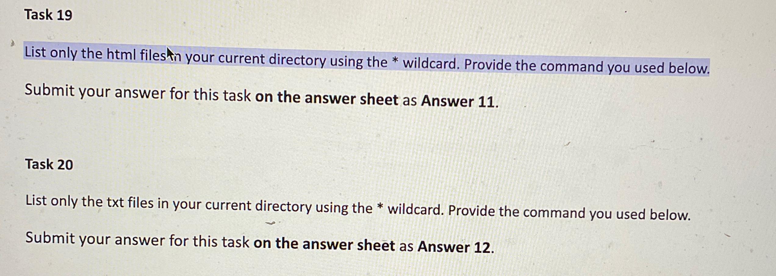  Task 19 List only the html filestin your current directory using