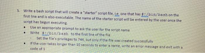  . 5. Write a bash script that will create a "starter"