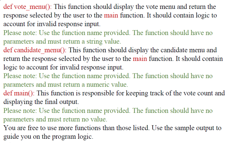  def vote_menu(): This function should display the vote menu and return