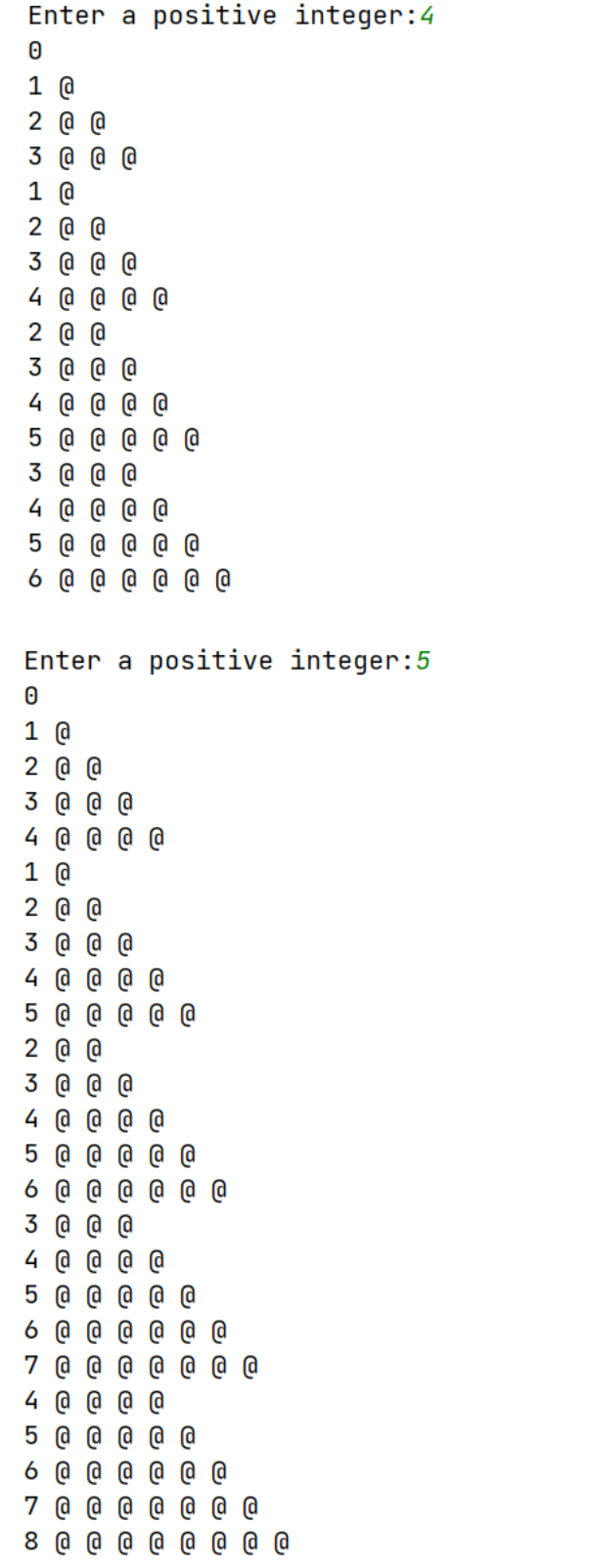 display the pattern shown below for n =3, 4 and 5 respectively.