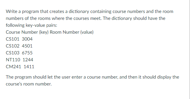 Write the code in PYTHON 3. Write a program that creates a