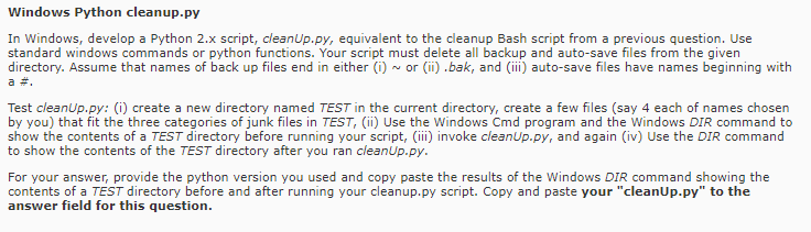  Windows Python cleanup.py In Windows, develop a Python 2.x script, cleanUp.py,