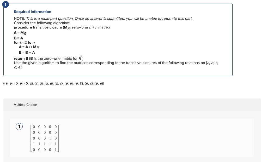 Required information NOTE: This is a multi-part question. Once an answer