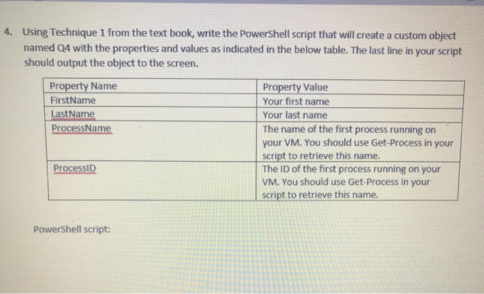  4. Using Technique 1 from the text book, write the PowerShell
