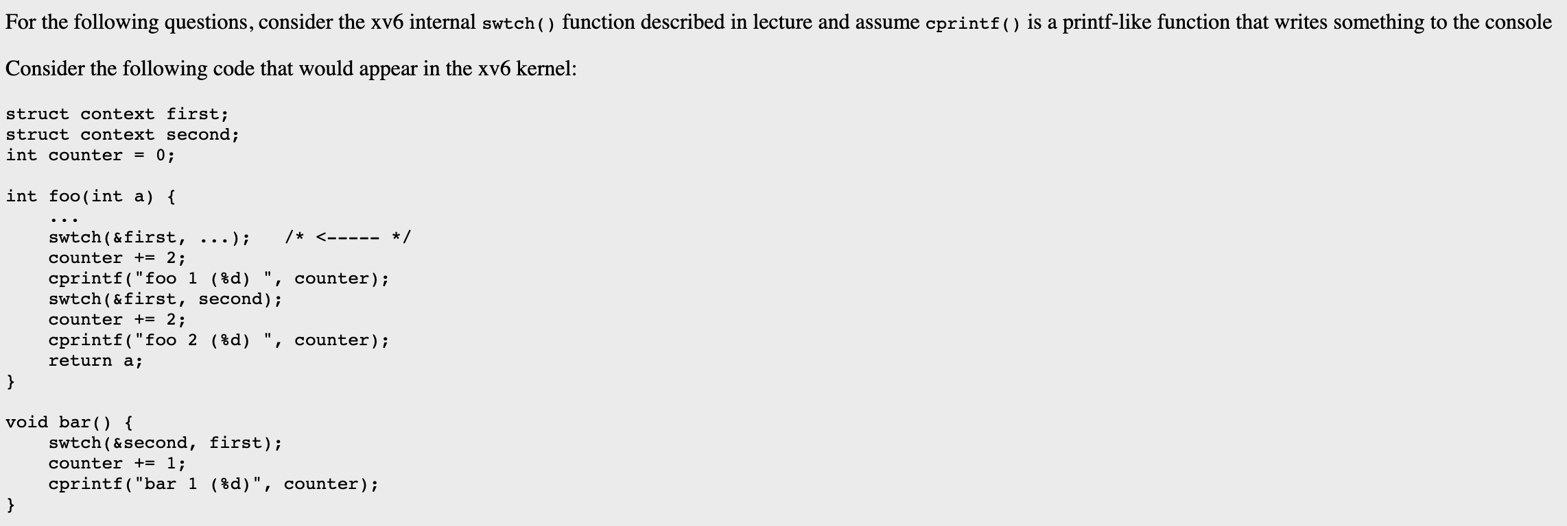  When bar 1 is being printed out (assuming foo() as not