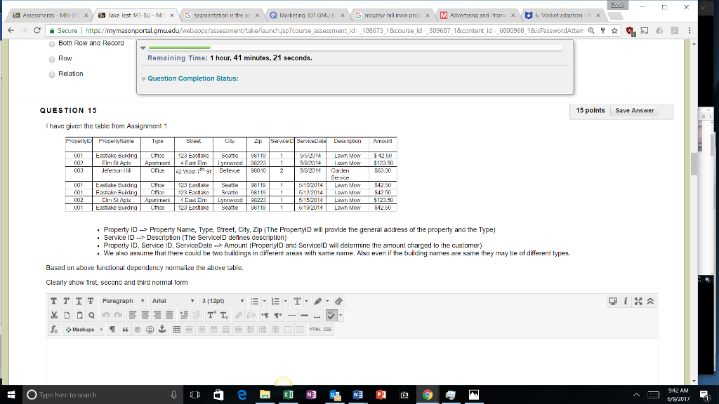  I have given the table from Assignment 1 Property ID rightarrow