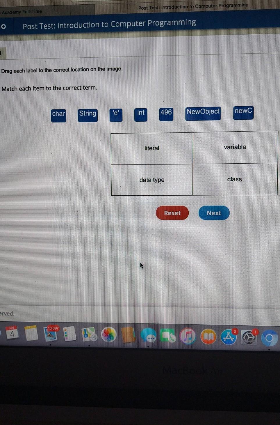  Post Test: Introduction to Computer Programming Academy Full-Time Post Test: Introduction