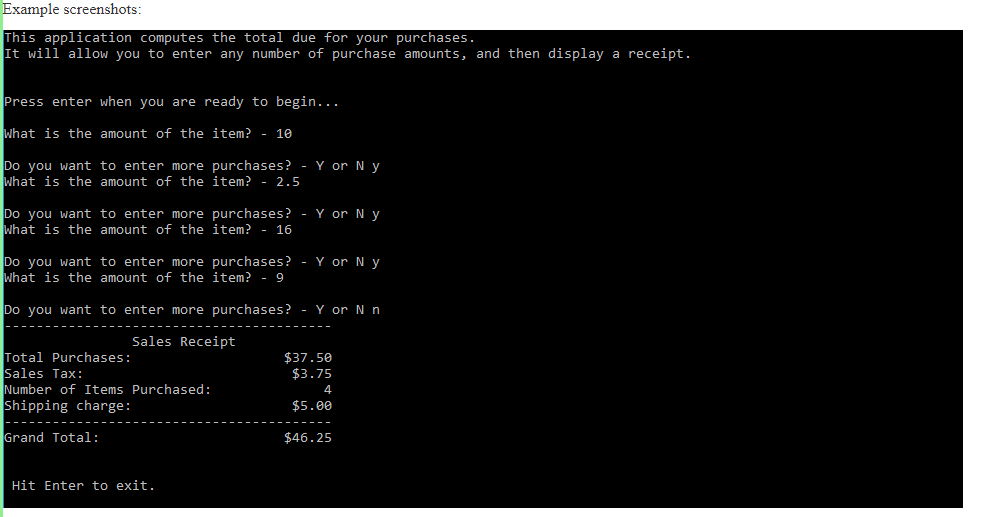 namespace PurchaseApp { class PurchaseCalc { public static void Main() { //