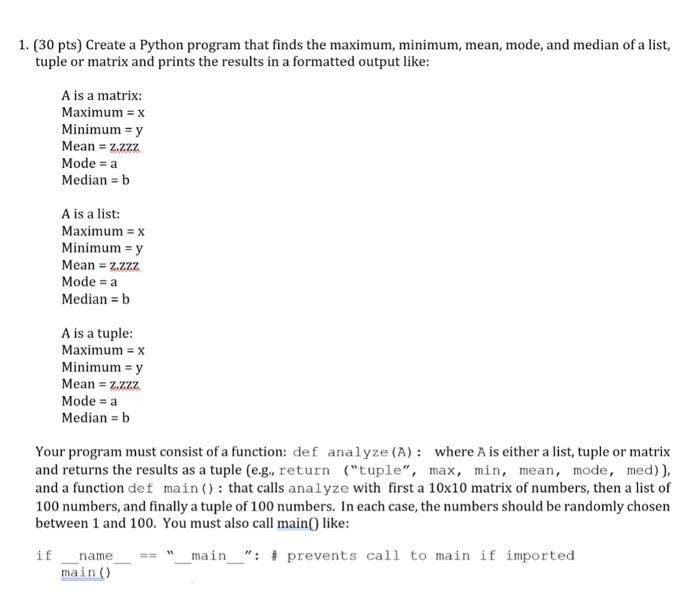 Python Coding- Find the Maximum, Minimum, Mean, Median, Mode of a list,