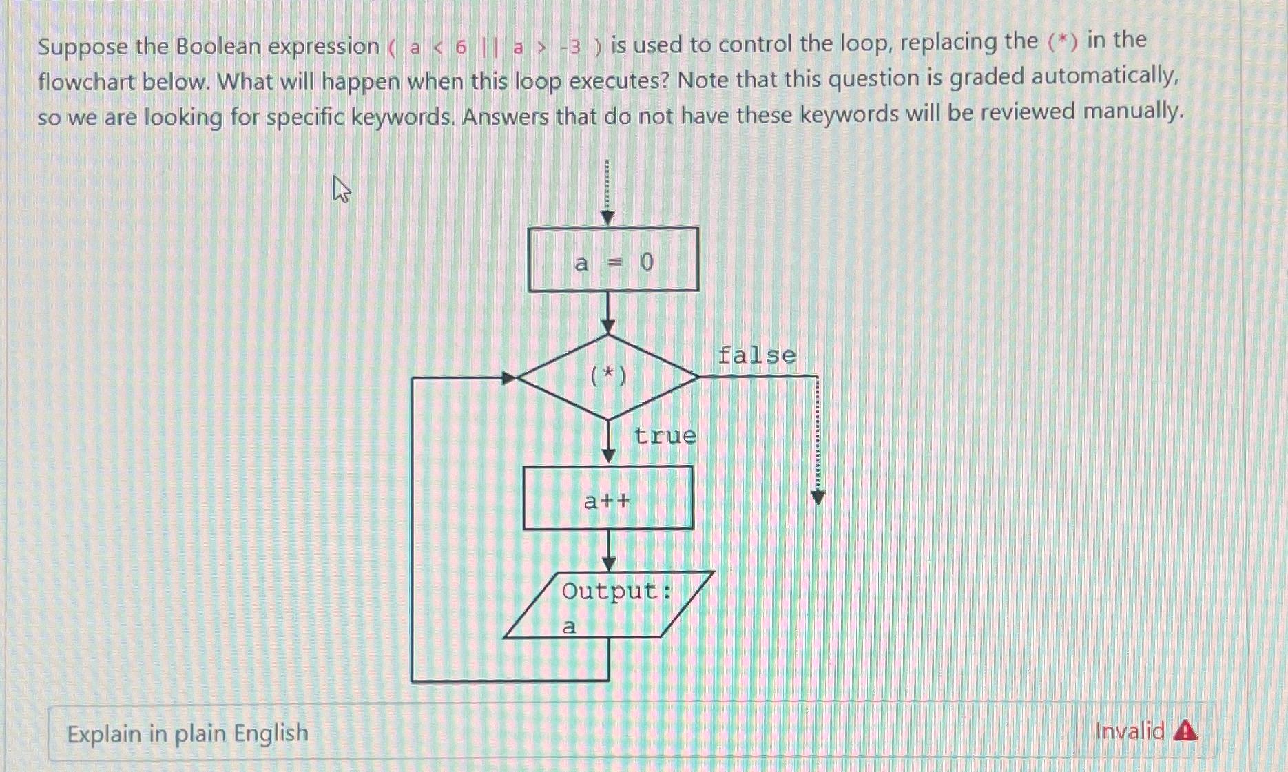  Suppose the Boolean expression (a6||a>-3) is used to control the loop,