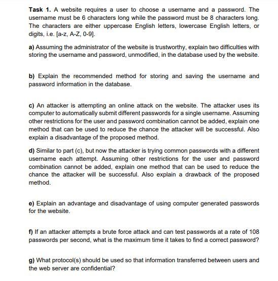 Task 1. A website requires a user to choose a username