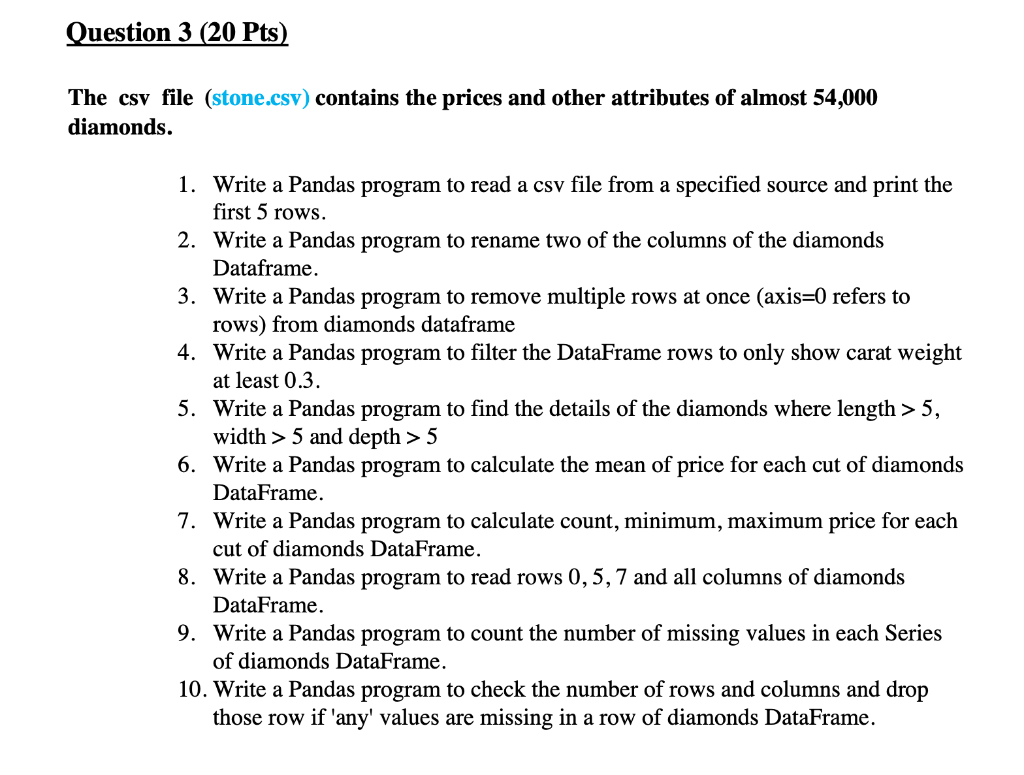 Use python pandas library. This is the link to stone.csv in an