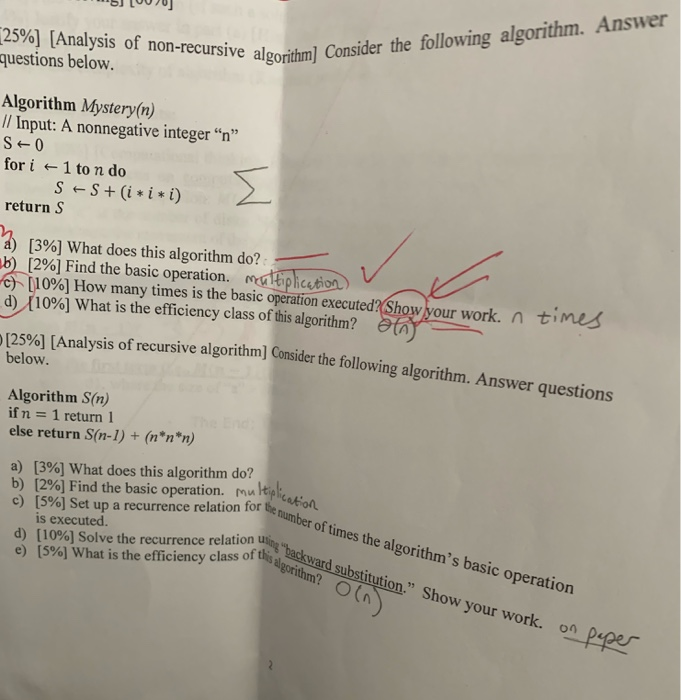  5 [007] (25%) [Analysis of non-recursive algorithm] Cons questions below. algorithm)