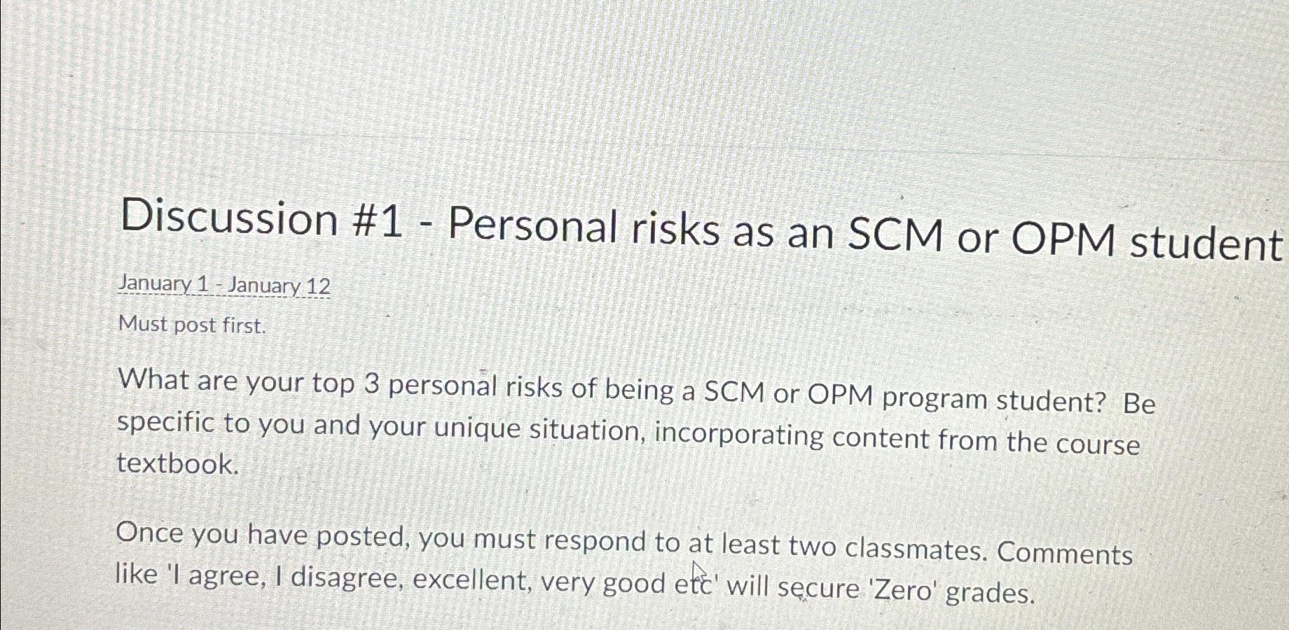 Discussion #1- Personal risks as an SCM or OPM student January