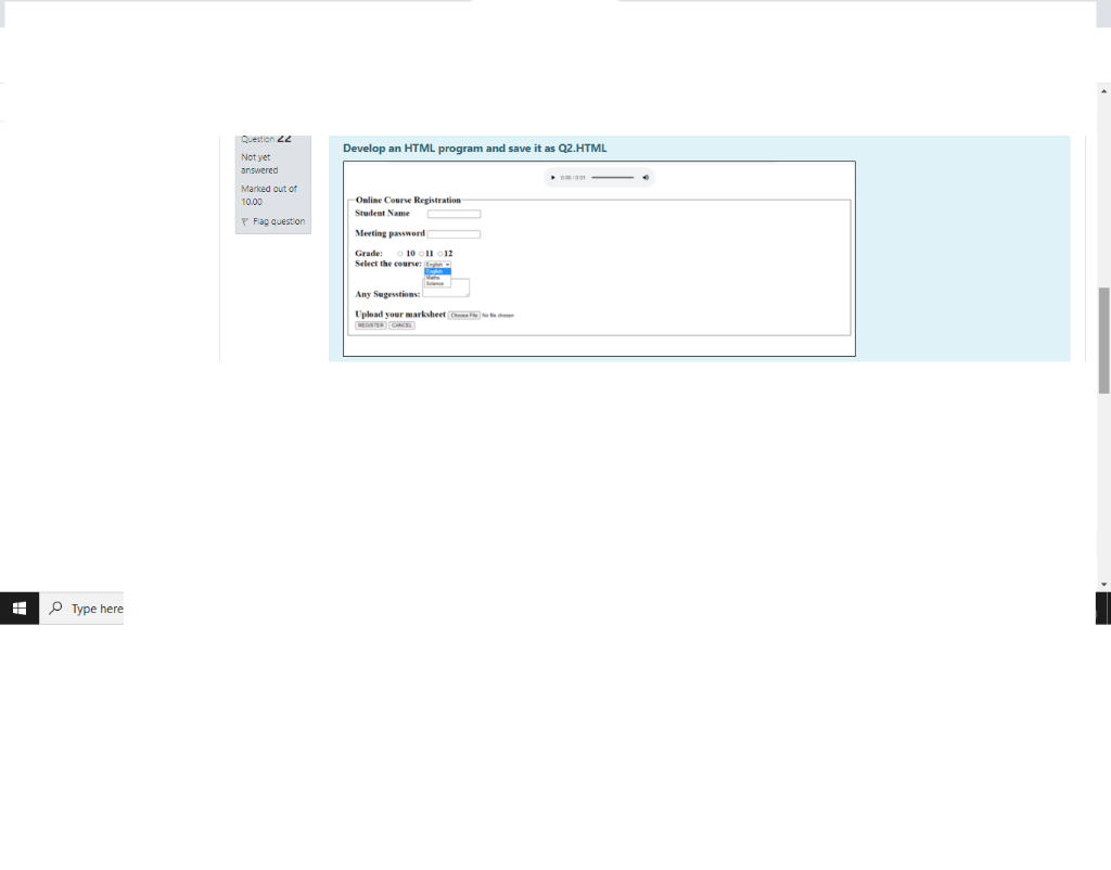  Question 22 Develop an HTML program and save it as Q2.HTML