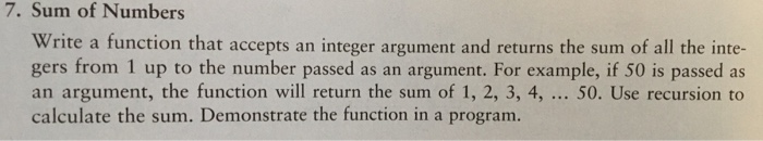  C++ tasks: 7. Sum of Numbers Write a function that accepts