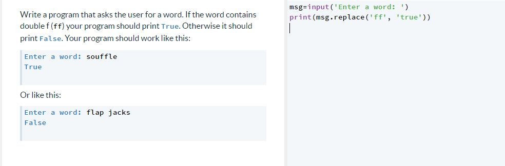  help me fix this code in python msg-input ('Enter a word: