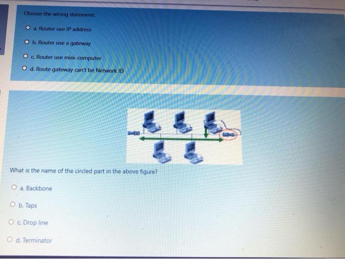  Choose the wrong statement: a. Router use IP address O b.