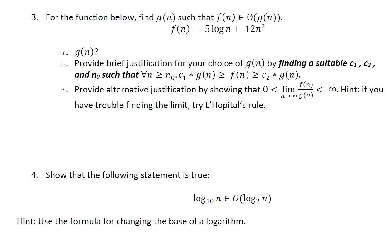  3. For the function below, find g(n) such that f(n) O(g(n)).