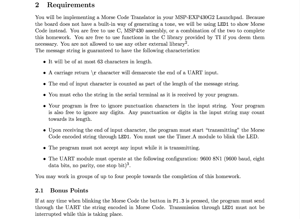 a simple Morse Code Translator in your MSP-EXP430G2 Launchpadi. Morse Code is