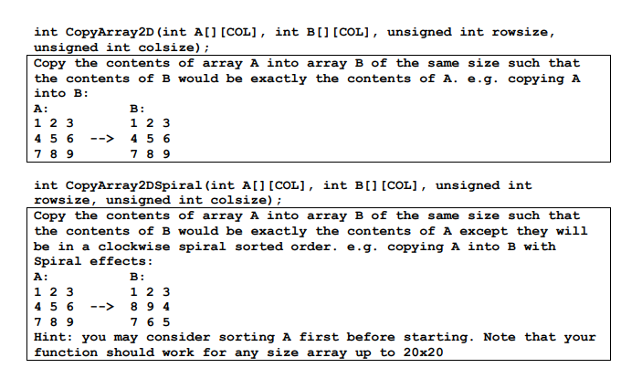 each of the functions specified below. You will then need to test