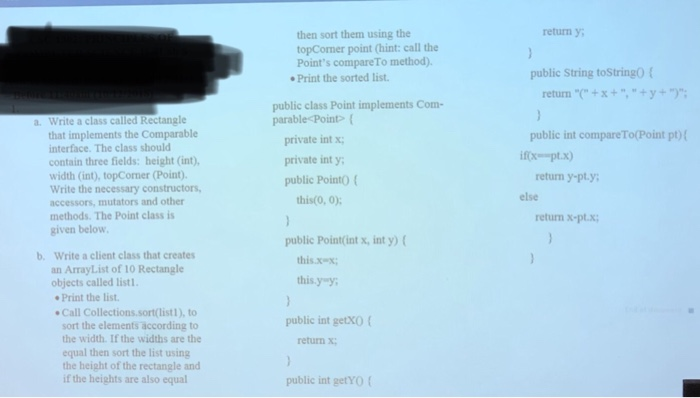  return y then sort them using the topComer point (hint: call