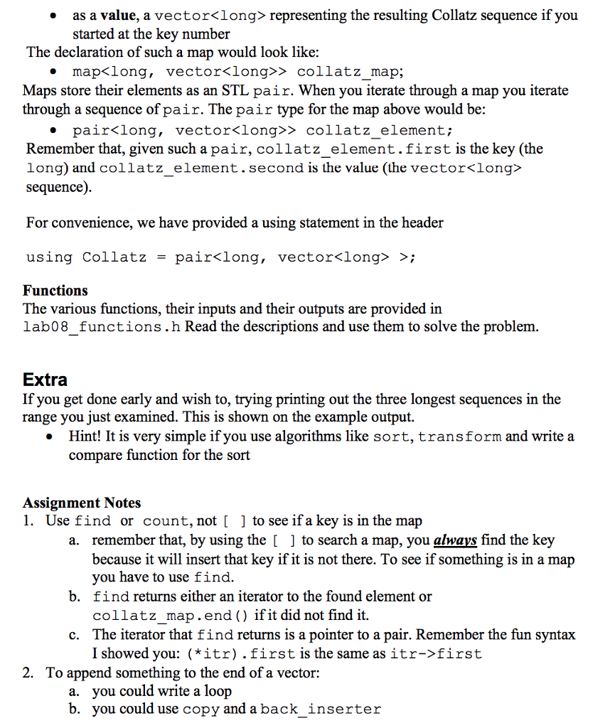 using std::map; #include using std::pair; using Collatz = pair >; /* input