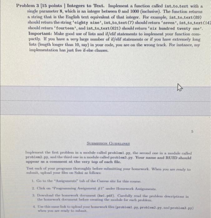 OBJECT ORIENTED PROBLEM 3 Problem 3 (15 points Integers to Text. Implement