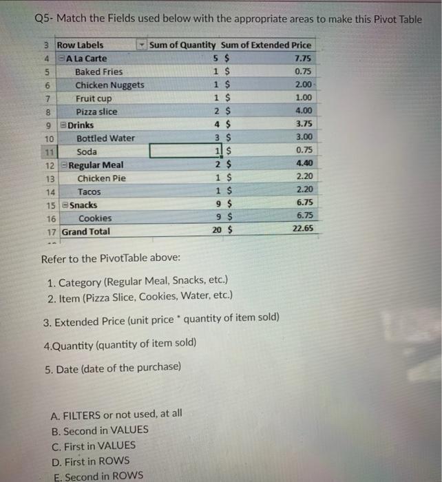  This is all the info given! Please help 05. Match the