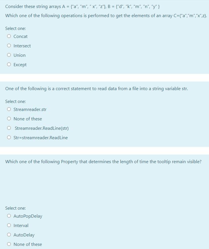Consider these string arrays A = {"a", "m","x", "z"}, B =
