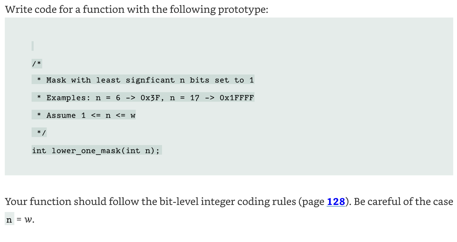 code for a function with the following prototype: * Mask with least